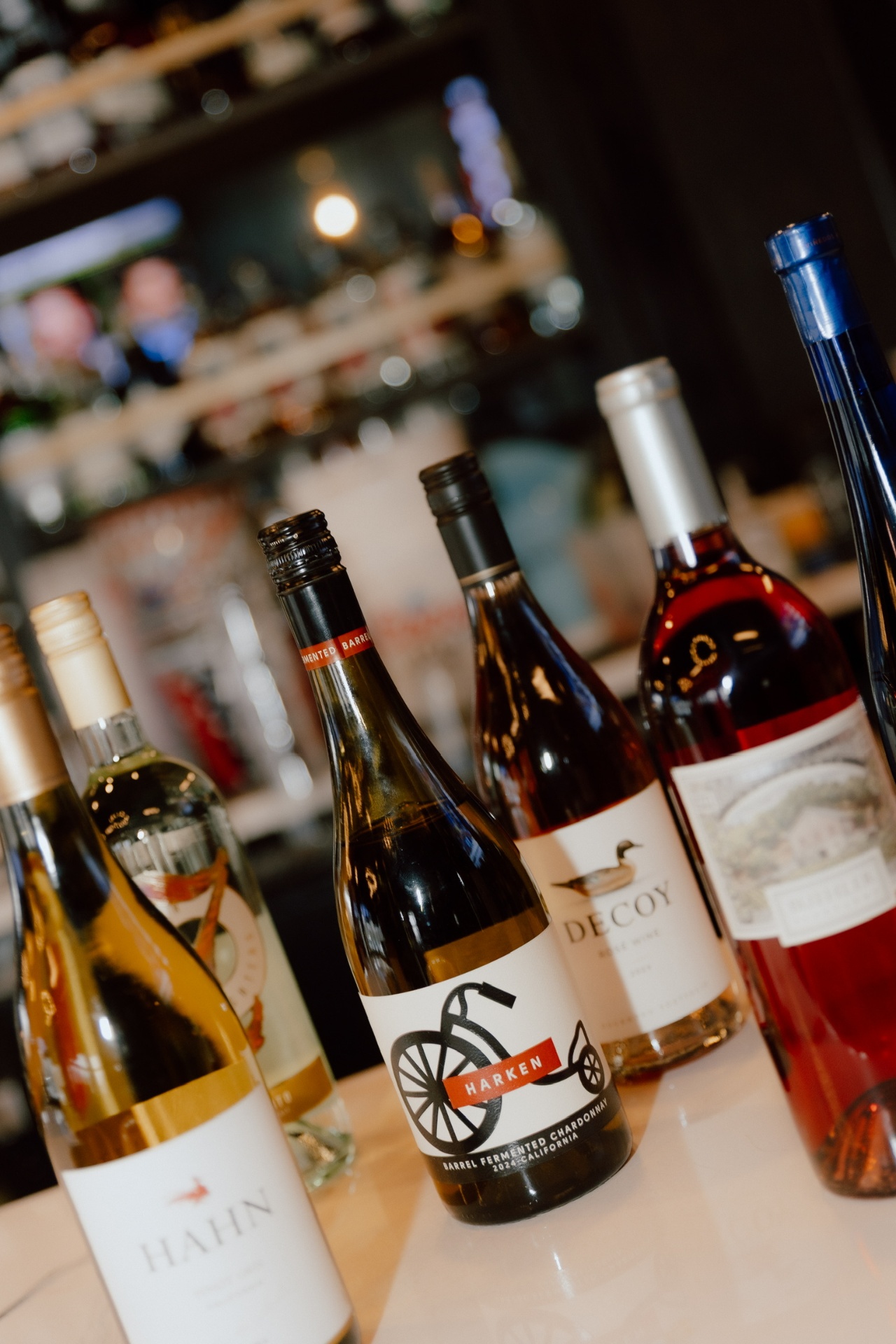 Wine bottle selection at the bar